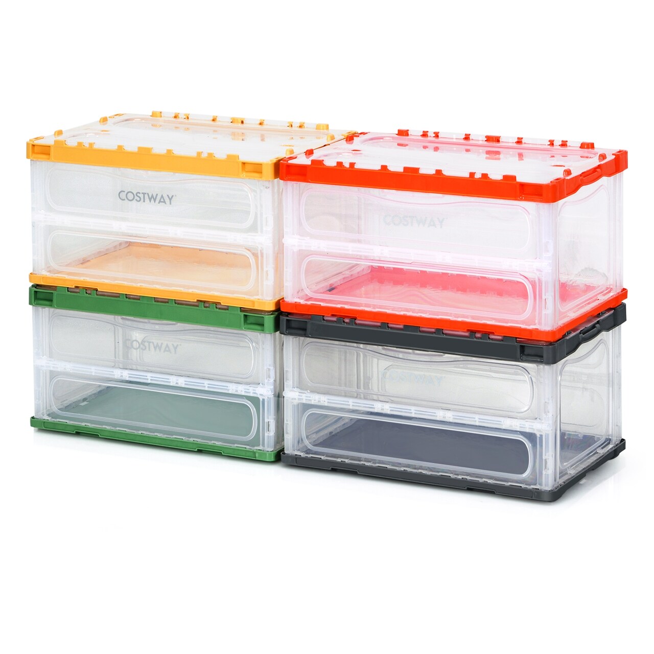 Set of 4 Stackable Storage Bins with Lids Foldable Plastic Organizer Boxes
